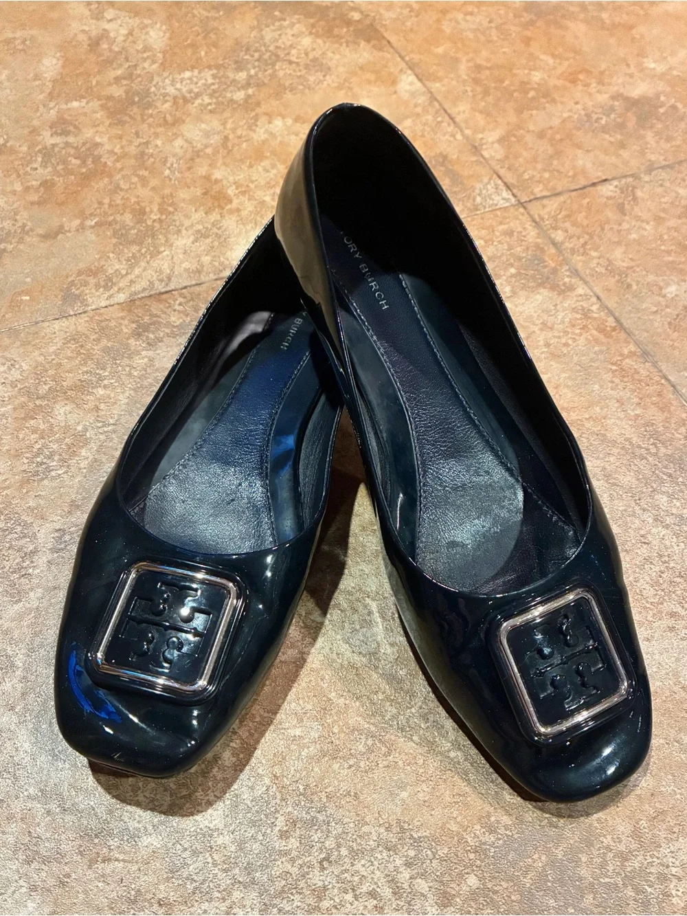 Tory Burch Black Patent Logo-Embellished Flats